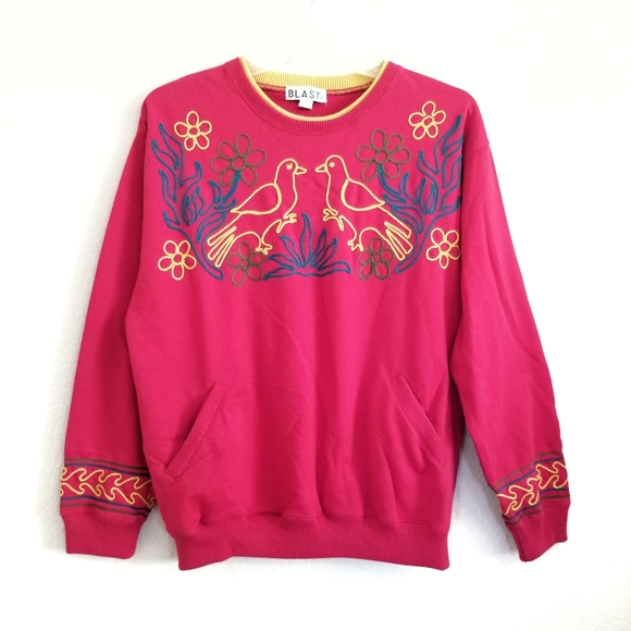 BLAST Tops - VTG 80's BLAST Birds Garden Embroidery Sweatshirt